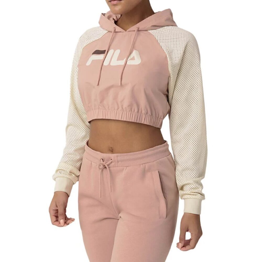 Fila Women's Size Medium Isha Crop Hoodie Jumper Training Top Misty Rose Mesh